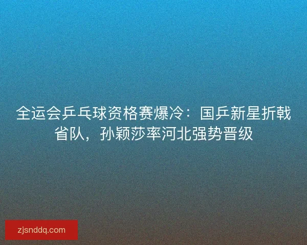 全运会乒乓球资格赛爆冷：国乒新星折戟省队，孙颖莎率河北强势晋级